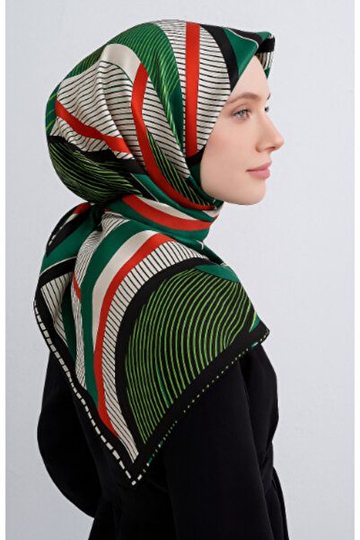 Vissona Eșarfă de mătase Tivil 60780 - 4 - 0001 - 0038 Model cu dungi verde ș...