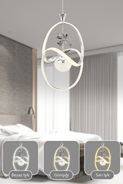 Dekorluna Stella Kumandalı 3 Renk Işık Özellikli Modern Krom Kaplama Sarkıt Led Avize Salon Avize