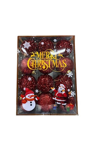 Clini Set of 12 red Christmas baubles, 4x-0855, 6 cm