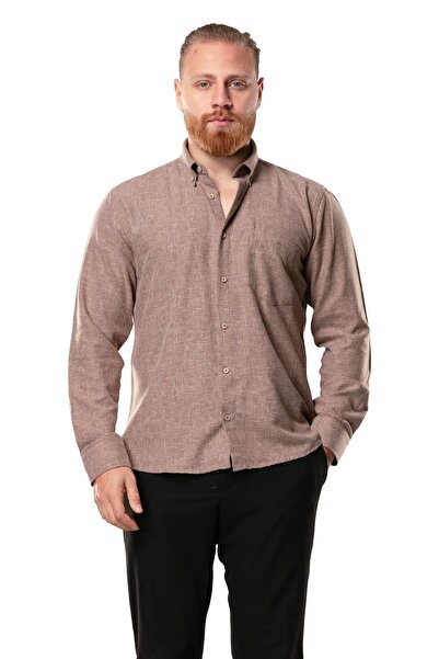 Eliş Şile Bezi Ανδρικό φανελένιο πουκάμισο με μακριά μανίκια Ξυλοκόπος Φθινοπωρινό και Χειμερινό Καφέ 4039