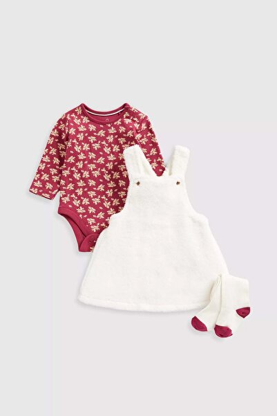 MOTHERCARE Borg Pinny Dress, Bodysuit and Tights Set