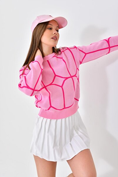 Noi Belis Pulover tricotat cu textura moale supradimensionat guler rotund AW25KZ0064