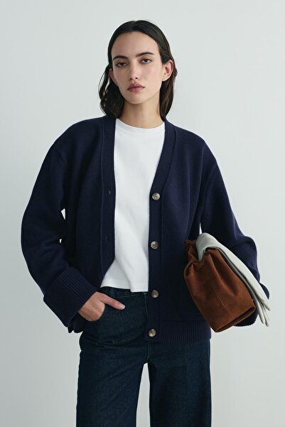 Suud Collection Lacivert Ura Triko Düğmeli Hırka