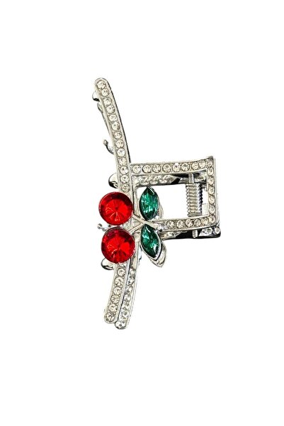 TAKIŞTIR Silver Color Cherry Figured Stone Detailed Metal Mini Latch Buckle