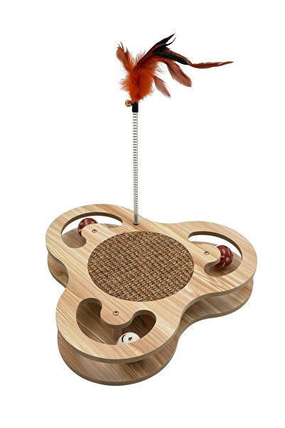 B&D لعبة قطط بي آند دي مع زنبرك، 3 كرات، وسادة خدش - ذهبي