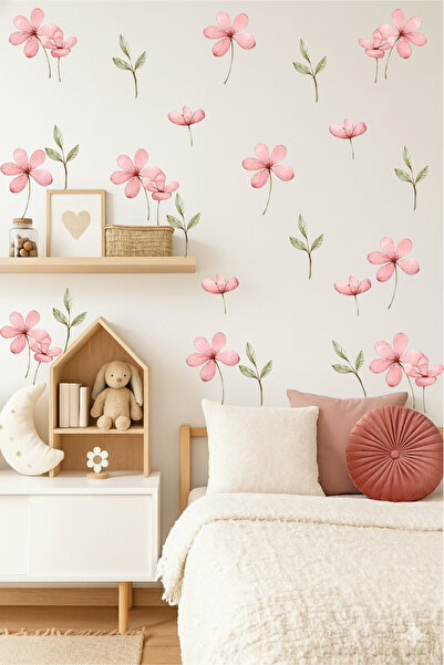 Ayza Tasarım Σετ αυτοκόλλητων ροζ λιβάδι και αγριολούλουχων, σετ αυτοκόλλητων...