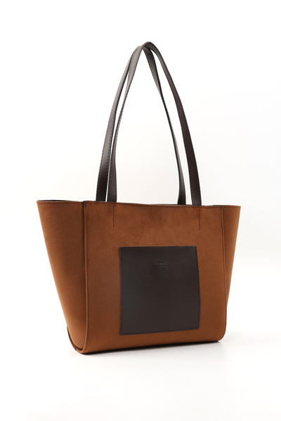 SHAKA Suede Tan/Brown Shk255 Large Size Faux Leather Hand, Arm and Shoulder Bag with Front Pocket and Zipper