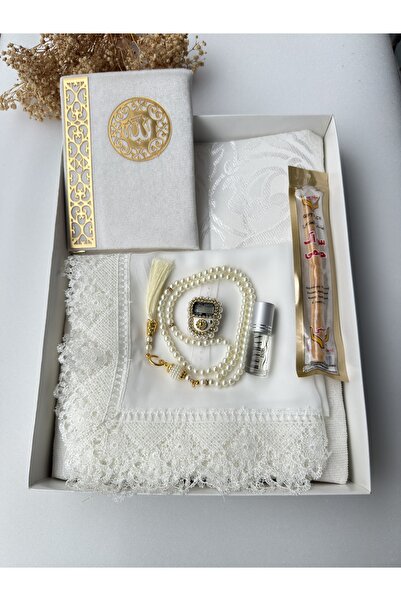 lifestyling Special 8-Piece Religious Gift Set for the Month of Ramadan - Prayer Rug, Prayer Beads, Yasin, Scarf, Essence, Boxed, Miswak, Boxed