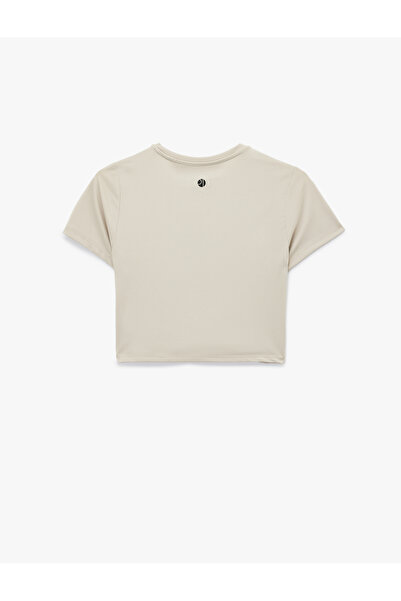 Koton εφαρμοστό Αθλητικό μπλουζάκι με κοντό μανίκι με λαιμόκοψη με τύπωμα Crop