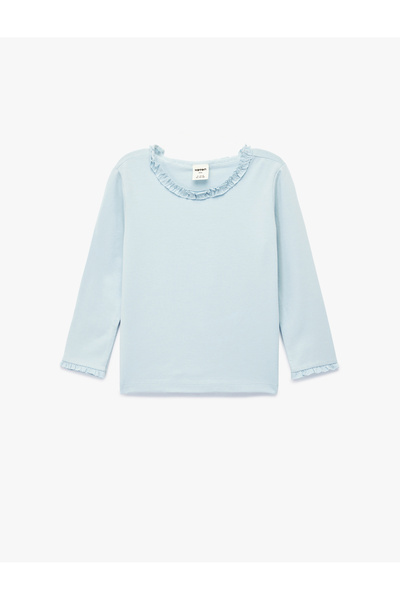 Koton Βασικό μπλουζάκι από βαμβακερό μακρυμάνικο μπλουζάκι με λαιμόκοψη