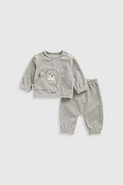 MOTHERCARE Grey Ribbed Velour Sweat Top and Joggers