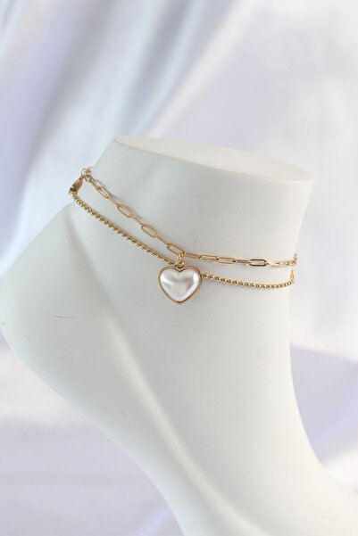 Skygo 316L Steel Gold Color White Heart 2-Piece Anklet - Tj-Hh1584