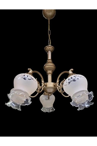 DEDE ÇİCEK KOL BEŞ KOLLU AVİZE ESKİTME STATİK BOYALI MAT SOMON RENGİ CAMLI