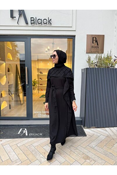 MissWhence 38816 Pelerin Detay Kadın Elbise Siyah