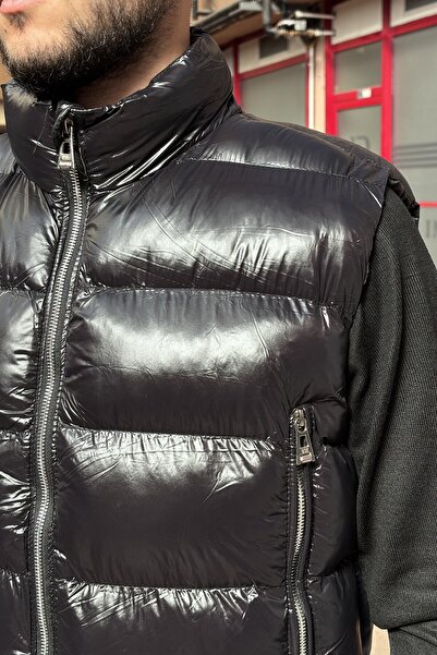 inpool Men'S, Mock Neck , Metal Zipper, Pocket Detail, Shiny Fabric, Vest 2486