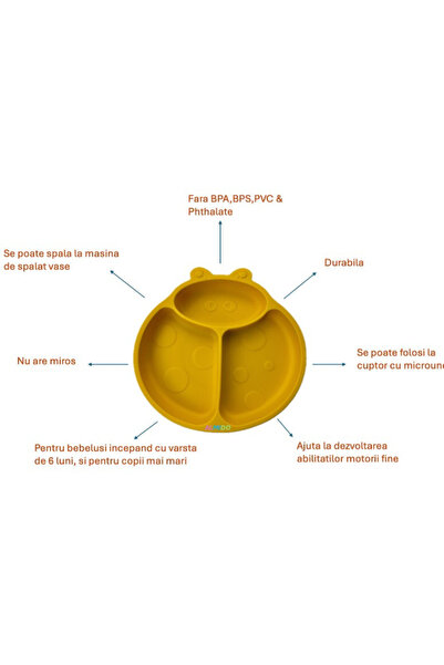 OEM Silicone baby plate with suction cup, compartmentalized, gargoyle shape Almido, green 100C