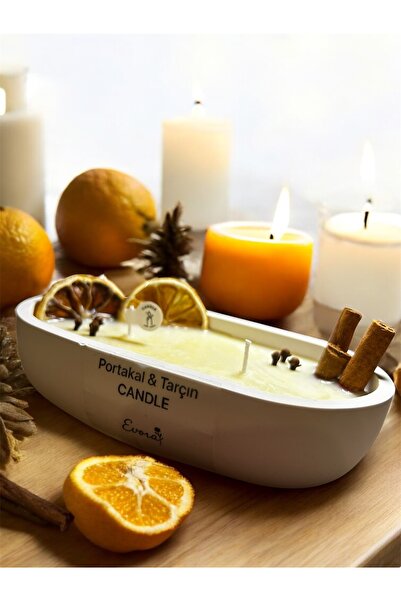 EVORADESIGNE Evora Design Portakallı Tarçınlı El Yapımı Kayık Kase Soya Mumu – Doğal Aromaterapi Mum