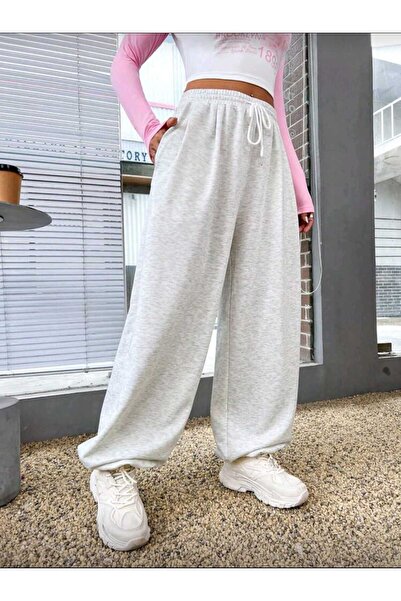 BERYY MODA بنطلون رياضي شتوي رمادي اللون للنساء مع أربطة (جوجر)