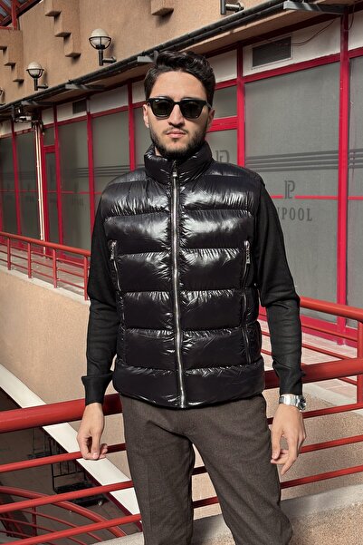 inpool Men'S, Mock Neck , Metal Zipper, Pocket Detail, Shiny Fabric, Vest 2486