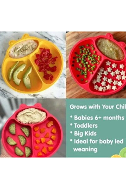 OEM Farfurie silicon bebelusi cu ventuza, compartimentata, forma gargarita Almido, verde 100C