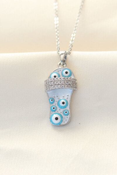 Skygo 316L Chain Steel Zircon Stone Silver Color Evil Eye Beaded Slipper Necklace - Tj-Bko8495