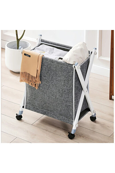 zola Foldable textile laundry basket, with wheels and stable metal frame, 55 × 30 × 68 cm, gray