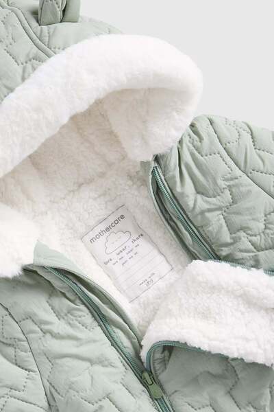 MOTHERCARE Green Car Quilted Snowsuit