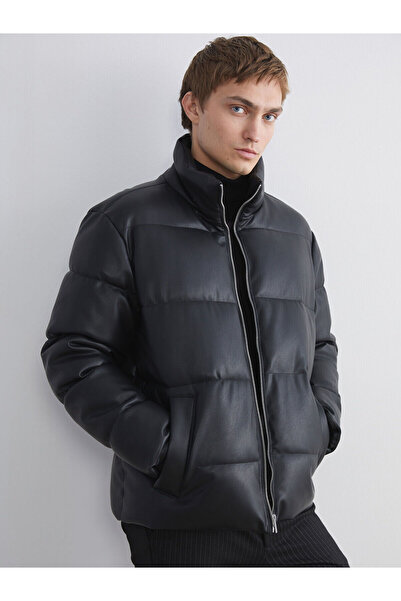 LC Waikiki Vizyon New Season Comfortable Fit Mock Neck Men's Leather-Look Coat