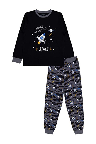 Civil Boys Uzay Kamuflaj Emp. Space Baskılı 6-9 Yaş Pijama Takımı - Gri 7-8 Yaş