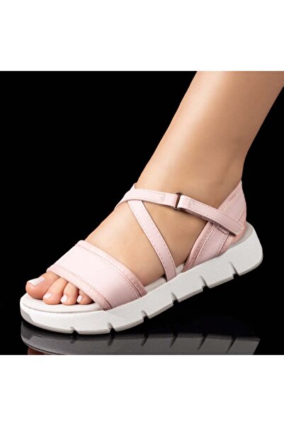 Modlet.ro Women's pink thick-soled sandals with velcro strap MOD08752
