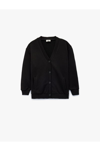 Koton سترة أساسية بأكمام طويلة وياقة على شكل حرف V وأزرار