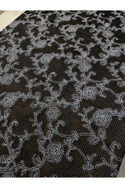METERİAL Black Gray Lace Embroidered Puff Mesh Fabric – 135 cm Width |   A Piped K – Dress Material – Stylish Fabric