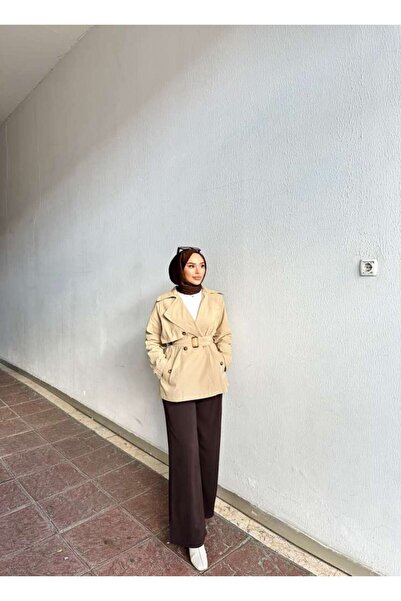 Minel Double-Breasted Cut Short Trench Coat