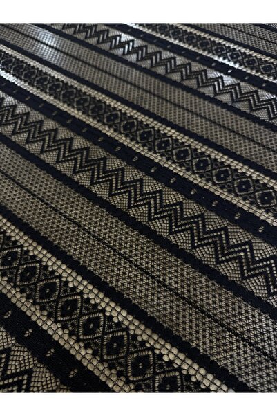 METERİAL Black Geometric Patterned Striped Lace Fabric – 140 cm Width |   Dressmaking – a Piped K – Tulle Fabric