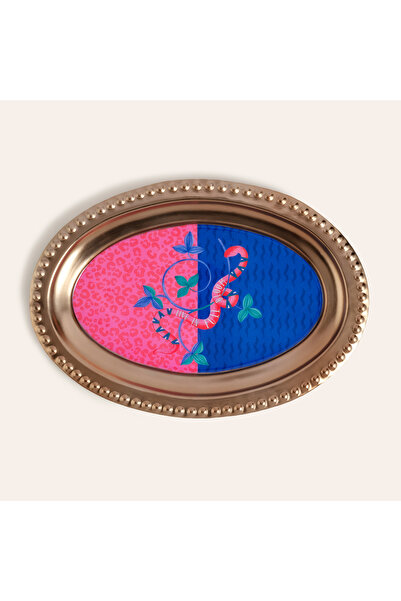 Zsa Zsa Zsu Nanpur Metal Dekoratif Tepsi 30x20x2 Cm Mavi - Pembe