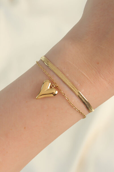 Skygo 316L Steel Gold Color Italian Chain Heart Model Bracelet - Tj-Bb6099