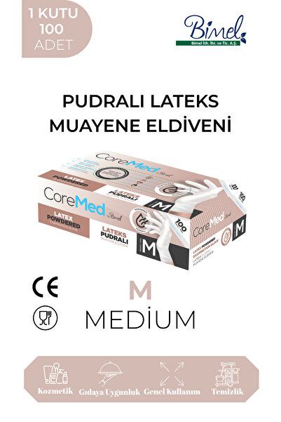COREMED LATEKS PUDRALI MUAYENE ELDİVENİ M-1 PAKET 100'LÜ