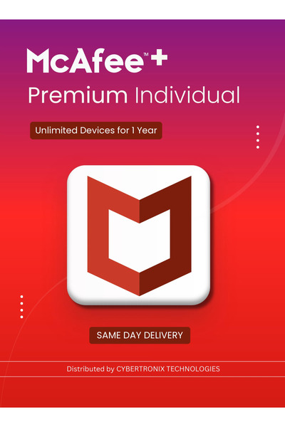 McAFEE + Premium Individual | Unlimited Devices for 1 Year | Digital License | SAME DAY DELIVERY