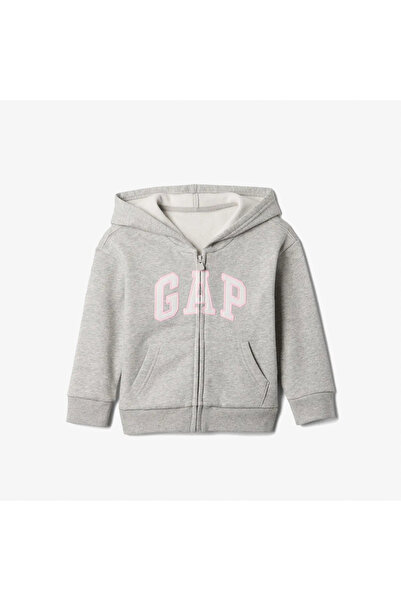 GAP Relaxed Logo Fermuarlı Çocuk Gri Sweatshirt