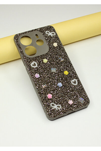 foxpower Redmi Note 14 4G Kılıf Taşlı Gül Desenli Silikon Kılıf
