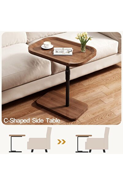 Yelajoy Coffee Table Adjustable Height, 46×30×60-90 cm,Sofa Side Table, Tray End Table,Lip Around