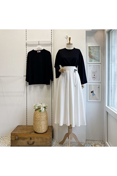 Faya Boutique Beyaz Broşlu Scuba Etek