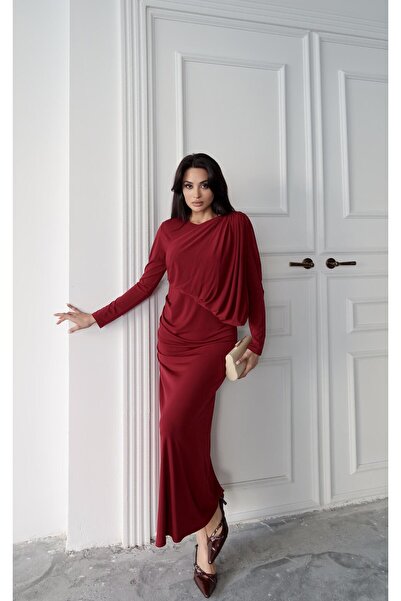 Serica Moda Burgundy Shoulder Gathered Maxi Dress