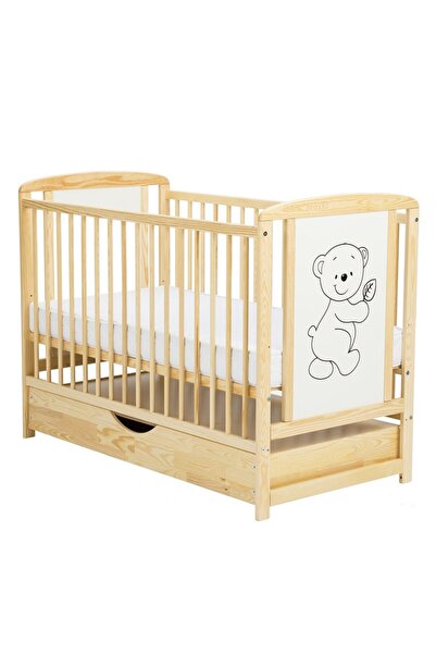 Babyneeds Patut din lemn bebe, 120x60 cm, Cu sertar cu capac, Din lemn de pin si mdf, Stabil si rezistent, Ina