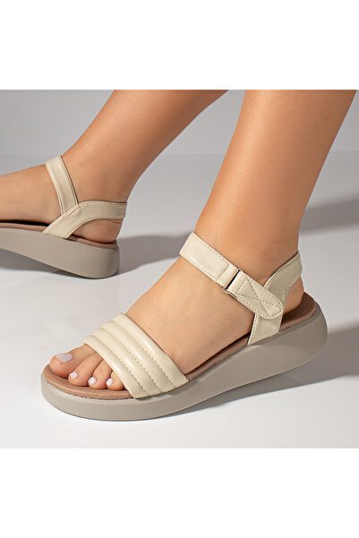 Modlet.ro Women's beige platform sandals with hook-and-loop closure MOD11579