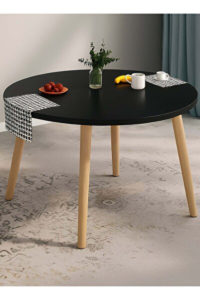 Taimi 5-Piece Dining Set Modern Round Black Table 80x80x72cm with 4 Elegant Black Chair Soft Padded