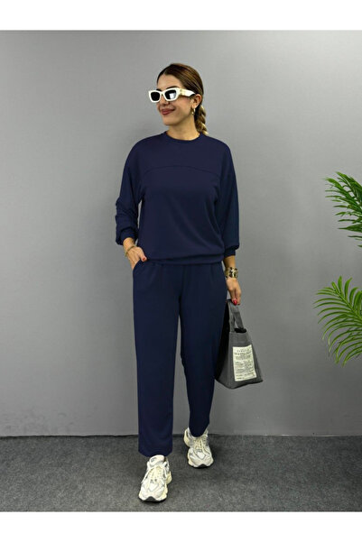 Serero Women's Long Sleeve Crew Neck Viscose Two Thread Blouse and Pants Double Suit