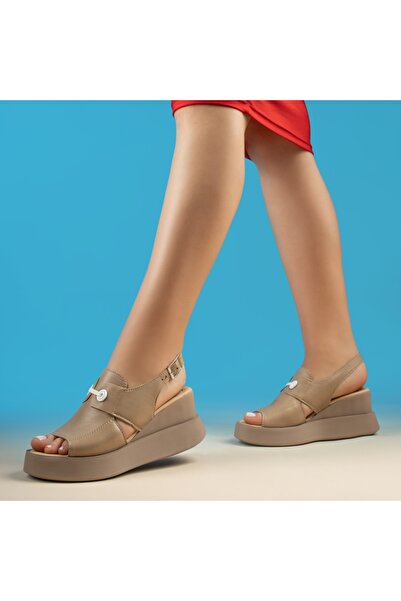 BMoD Sandale damă bej din piele naturală cu platformă MOD08901