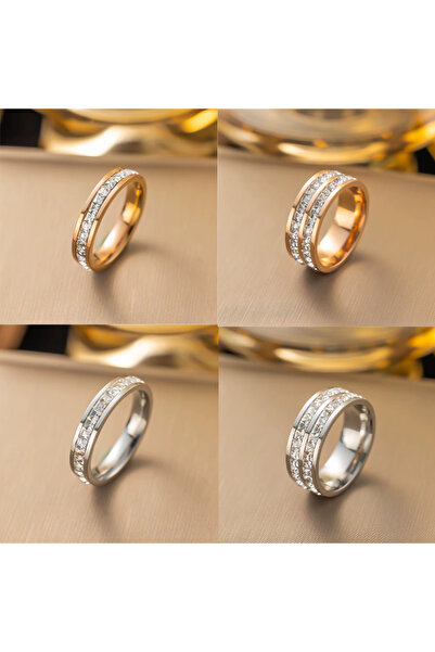 REDz Accessories Inel Duo cu Diamante, Cristale de Zirconiu, Damă, Oțel Inoxidabil, Argint - Mărime 9 (64,6 mm)