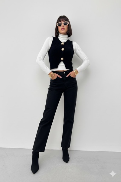 ezber moda Γυναικείο πουλόβερ με χρυσά κουμπιά και γένια